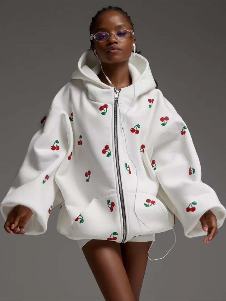 Streetwear Brand Hoodies - Giacca in felpa stampata ciliegia da
