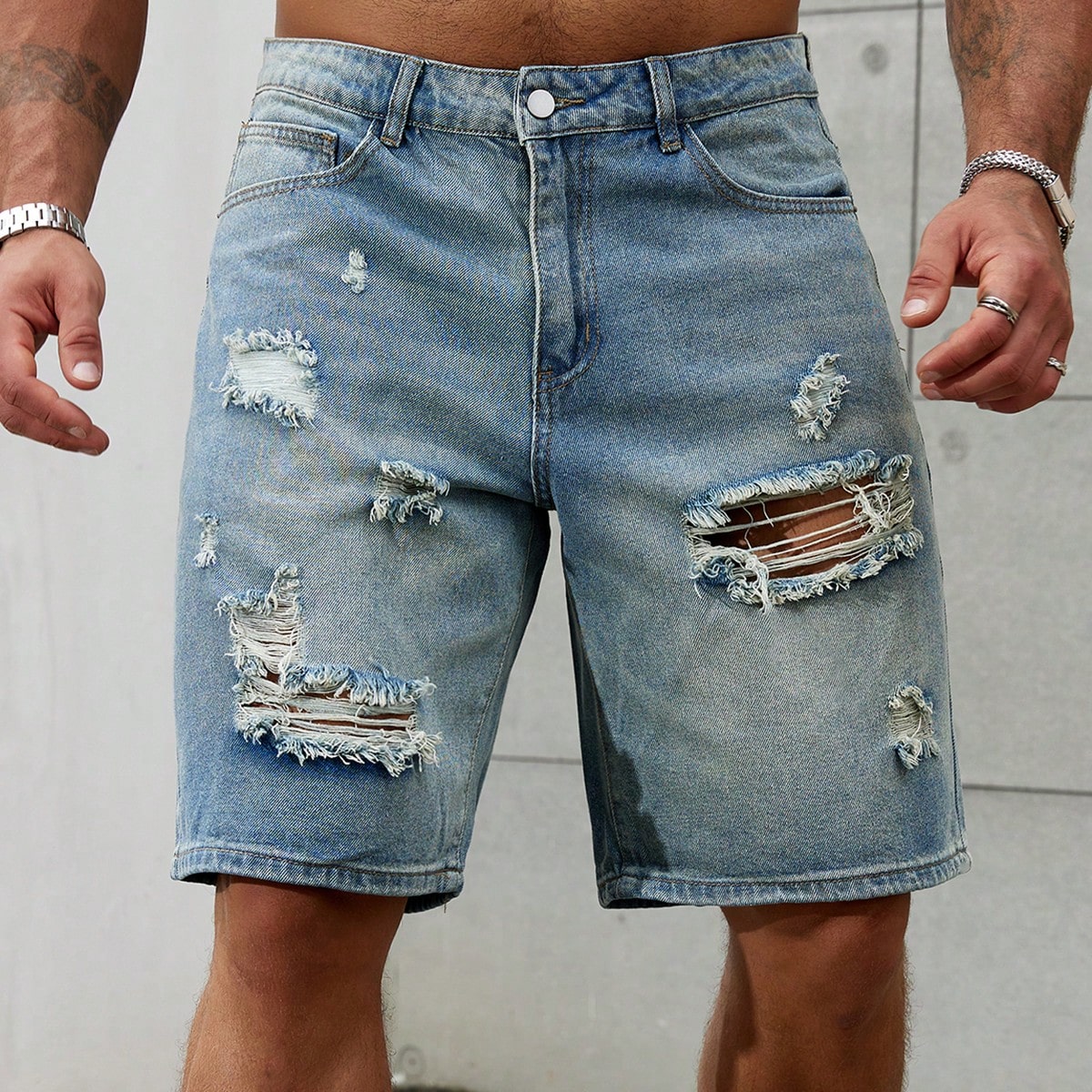 Streetwear Brand Clothing - Jeans corti strappati da uomo di